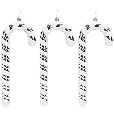 Image of Christmas Concepts® Pack of 3250mm Extra Large Candy Cane Baubles Shiny &amp; Glitter Decorated Decorations (Silver)