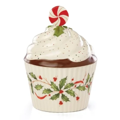 Image of Lenox 886642 Bakeshop Hosting The Holidays Cupcake Candy Dish, Porcelain, Red &amp; Green
