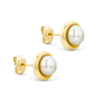 Image of Orovi Womens Round Freshwater Pearl Earrings 9 Carat 375 Yellow Gold Lustrous Pearls Birthstone Stud 7mm Matching Necklace Skin Friendly