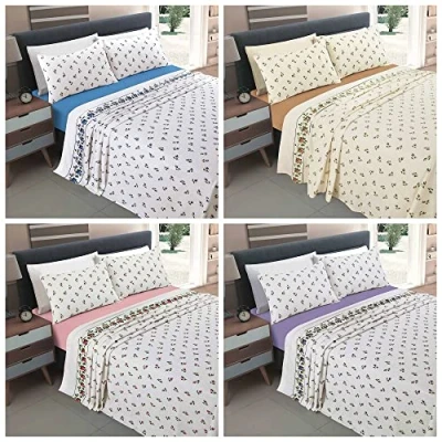 Image of MAMUSHI Thermal Rosebud Flannelette Sheet Set 100% Brushed Cotton Fitted &amp; Flat + Pillowcase (Lilac, Single Size)