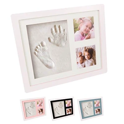 Image of Cherished Baby Handprint and Footprint Photo Frame Clay Kit with 4 Colour Backing Cards Customisable Newborn Hand &amp; Feet Print Memorable Keepsake Gift for Boys Girls Nursery Walls