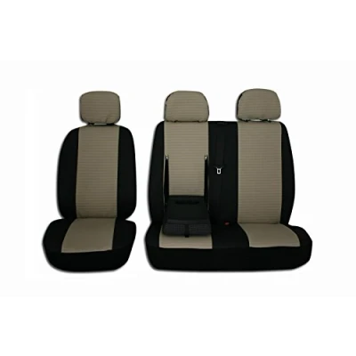 Image of Texmar Seat Covers 2+1 Designed to fit Mercedes SPRINTER/Volkswagen CRAFTER 2006 2018 RHD BLACK BEIGE Tailored Fabric