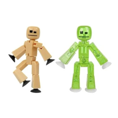 Image of Zing StikBot Dual Pack Includes 2 StikBots Collectible Action Figures and Accessories, Stop Motion Animation, Ages 4 Up (Sand Clear Light Green Sparkle)