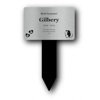 Image of Personalized Guinea Pig Memorial Plaque with Stake Customizable UV Printed Silver for Outdoor Use
