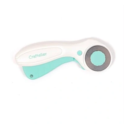 Image of Craftelier Rotary Cutter, 45 mm Turquoise and White Colour, Aluminium Blade, Lock &amp; Unlock Button Function, Suitable for Scrapbooking Craft Projects