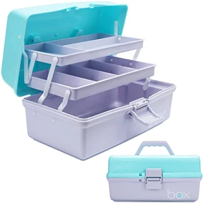 Image of Creahaus 12in 3 Layer Multipurpose Storage Box/Craft Boxes with Compartments/Plastic Tool Box/Medicine Box/Hair Accessories Organiser/Sewing Box 2 Trays (Blue Purple)