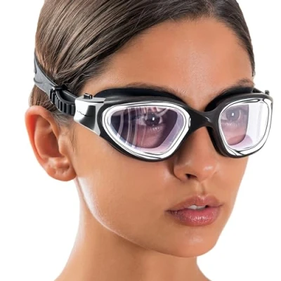 Image of AqtivAqua Swimming Goggles Adult and Kids 6 14 Men Women Swim Childrens Boys Girls DX C (Metallic Silver B, Black case, Clear lens)