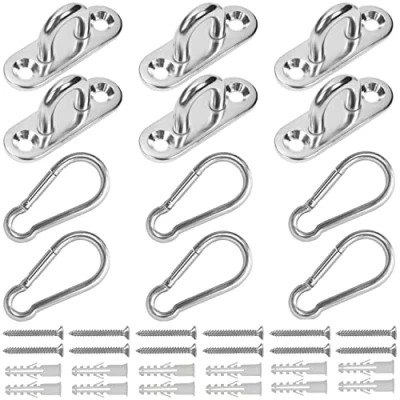 Image of Belle Vous Stainless Steel U Shaped Hooks (6 Pack) Heavy Duty Pad Eye Plate with Screws Wall/Ceiling Mount Ring Hook Loop Hardware for Hanging Planters, Lanterns and Outdoor Decorations