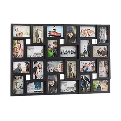 Image of Relaxdays XXL photo frame collages for 24 pictures in 10 x 15, portrait or landscape format, plastic, H 53 W 85 cm, black