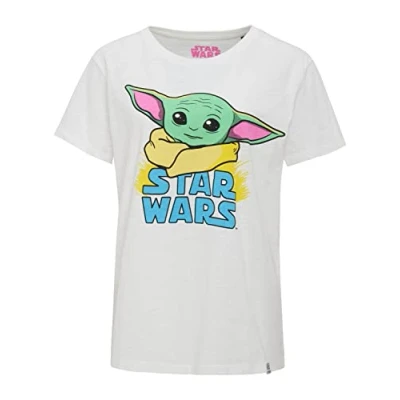 Image of Recovered Star Wars Grogu/Baby Yoda T Shirt Womens Fitted The Mandalorian Pastel Print White, Size: M Officially Licensed, Vintage Style