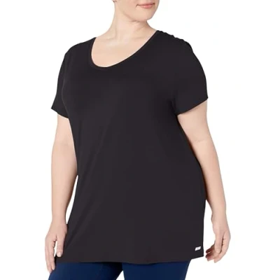 Image of Amazon Essentials Women&#039;s Tech Stretch Short Sleeved V Neck T Shirt (Available in Plus Sizes), Pack of 2, Black, S