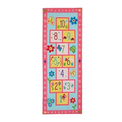 Image of Relaxdays Children&#039;s Playmat, Hopscotch Game, Cute Rug with Butterflies, Mat for Kids, HxW: 179 x 67 cm, Multicoloured, Polyester