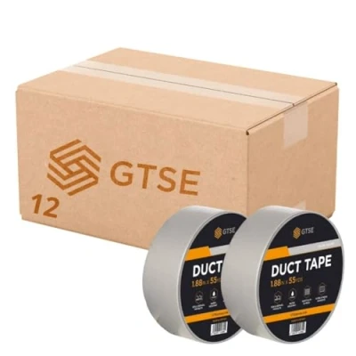 Image of GTSE 12 Rolls, Silver Duct Tape, 48mm x 50m, 2 Waterproof Strong Adhesive Gaffer Tape for Patching, Sealing, Securing Cables and Labelling, Heavy Duty