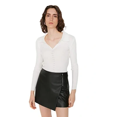 Image of Trendyol Women Design Regular Basic Polo Neck Knitwear Sweater Ecru