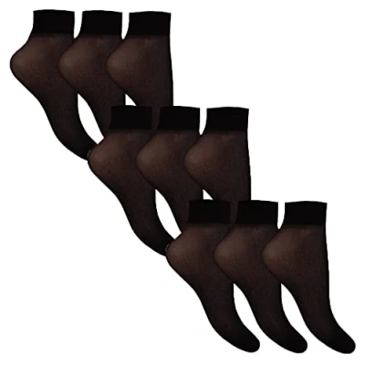 Image of Ladies 15 Denier Sheer Anklets Black 9 Pairs (3 Packs)
