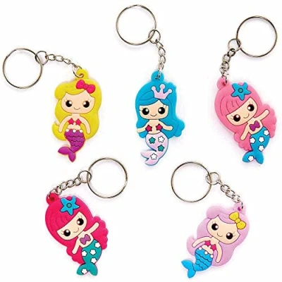 Image of Baker Ross FC948 Mermaid Keyrings Pack of 10, Kids Party Bag Fillers, Key Chain, Toys for