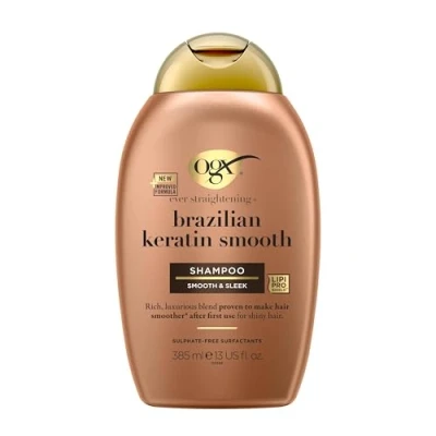 Image of OGX Ever Straightening with Brazilian Keratin Smooth Shampoo, &amp; Sleek, Makes Hair Smoother After the First Use, for Shiny Hair, Sulfate Free, 385ml
