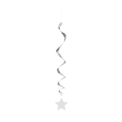 Image of Silver Solid Hanging Swirl Decorations (66cm) Pack of 3 Elegant Décor for Parties &amp; Events