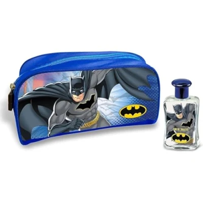 Image of Batman Kids Toiletry Bag Gift Set Boys Travel &amp; Eau De Toilette Natural Perfume Spray (50ml) Perfect for Christmas or Birthdays Gift, Holidays Essentials