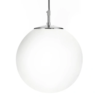 Image of Atom 1 Light Globe Ceiling Pendant Satin Silver, Opal Glass, E27