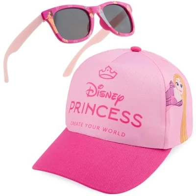 Image of Get Trend Disney Princess Sunglasses Baseball Cap Set Girls Breathable Adjustable Summer Sun Hat UV400 Kids Travel Essentials (Pink Princess)