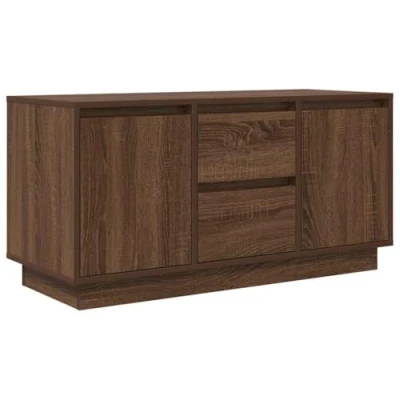 Image of vidaXL TV Cabinet Brown Oak Engineered Wood 100x41x50 cm with RGB LED Lights and Storage Drawers for Living Room Lounge