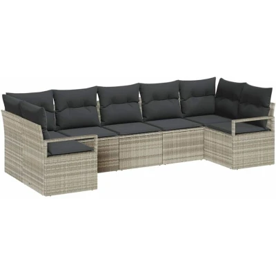 Image of vidaXL 7 Piece Garden Sofa Set with Cushions Light Grey Poly Rattan