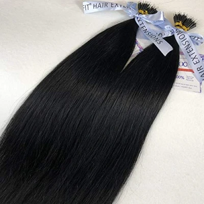 Image of GOOFIT Nano Tip Hair Extensions Beads Human Remy Ring 1g/s, 50s/pack (24&quot; #01 Jet Black)