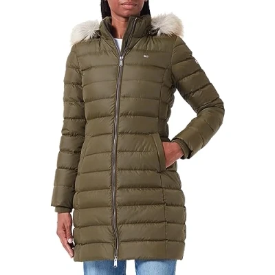 Image of Tommy Jeans Essential Hooded Down coat, Women&#039;s, Size: XS, Drab olive green