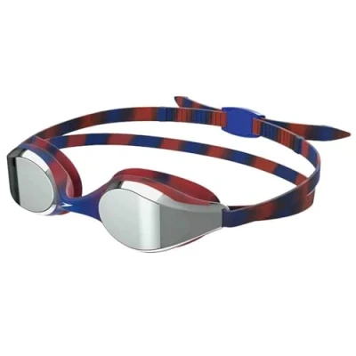 Image of Speedo Junior Hyper Flyer Swimming Goggles Comfortable Fit Adjustable Design Anti Fog Leak, Navy/Red/Grey, One Size