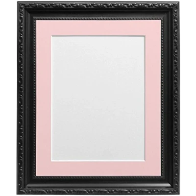 Image of FRAMES BY POST Shabby Chic Picture Photo Frame, Plastic, Black with Pink Mount, 10 x 8 Inches Image Size A5