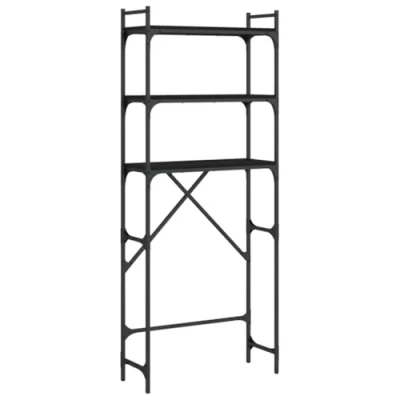 Image of vidaXL 3 Tier Washing Machine Shelf Laundry Bathroom Cabinet Adjustable Feet, Black Engineered Wood and Metal Frame