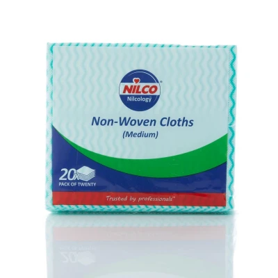 Image of Nilco Non Woven Cloths Medium Green 20 Pack Durable, Absorbent Cleaning for Wet and Dry Use in Kitchens, Bathrooms All Surfaces