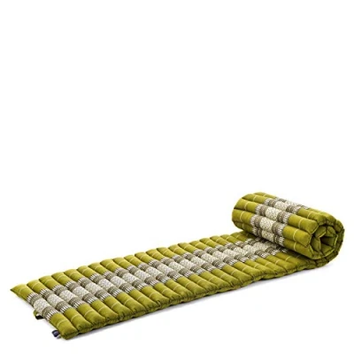 Image of Leewadee Foldable Floor Mattress Japanese Roll Up Futon Trifold Tatami Mat Guest Bed Camping Thai Massage Mat, Kapok Filled, 190 x 50 cm, Green