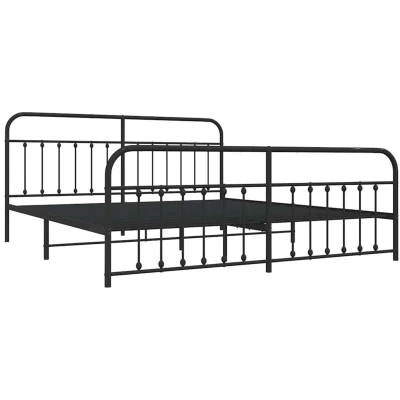 Image of vidaXL Metal Bed Frame without Mattress with Footboard Black 193x203cm