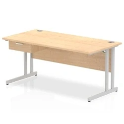 Image of Impulse 1600x800 Desk Maple/Silver Cantilever Leg 1x1 Drawer Fixed Ped
