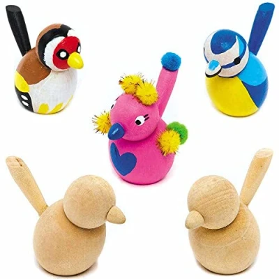 Image of Baker Ross FC877 Wooden Birds Pack of 6, Wood Models for Painting and Decorating, Kids Arts Crafts Projects