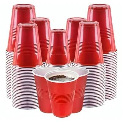 Image of AMD Nexus 50 X 12oz Red Party Disposable Cups for Christmas, Garden Party, Weddings, Picnics Solo Plastic Reusable and Recyclable