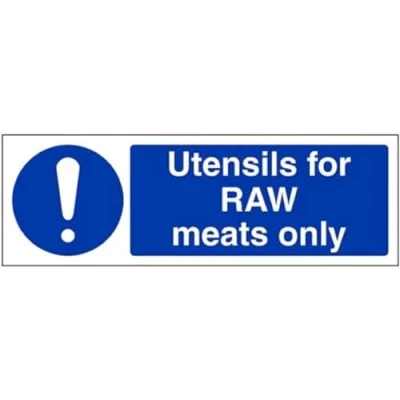 Image of V Safety Utensils for raw meats only 300x100mm Magnetic Sign