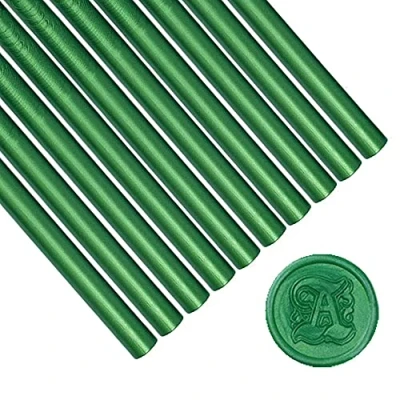 Image of Green Wax Sealing Sticks, ANBOSE 10pcs Pine Glue Gun Seal Sticks for Vintage Stamp, Rods Wedding Invitations, Letter Envelopes