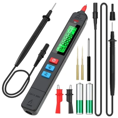 Image of BSIDE Z1 Smart Digital Multimeter Voltage Tester Kit, Single Pole Electrical Pen Auto Range Capacitance Diode Live Wire Detector with Alligator Clips, Back Probe Pins, 2m Test Cable