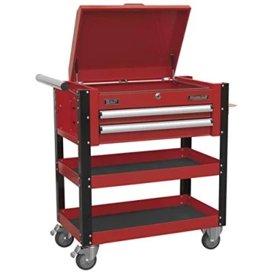 Image of Sealey Superline Pro Heavy Duty Mobile Tool &amp; Parts Trolley 2 Drawers Lockable Top Red
