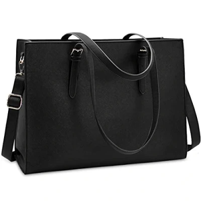 Image of NUBILY Laptop Bags for Women 15.6 inch Large Leather Tote Bag Ladies Handbag Computer School Shoulder Business Work Black