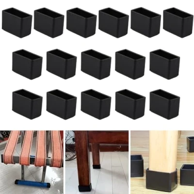 Image of 16Pcs Rectangle 15x30mm Silicone Chair Leg Floor Protector, Black Caps, Furniture Foot Protectors, Stool caps to Prevent Hardwood Scratches and Reduce Noise
