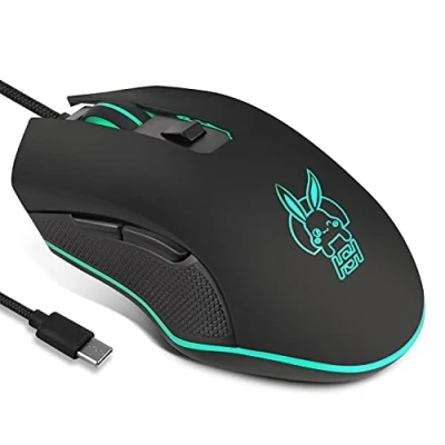 Image of IULONEE Gaming Mouse Wired USB Silent Click with RGB Backlit Optical Type C Computer Game Mice Ergonomic 2400 DPI 6 Programmable Buttons 4 Shooting for PC Windows Laptop Desktop Mac (Black)