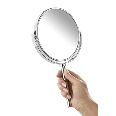 Image of Wenko 17817100 PowerLoc handheld and wallmounted beauty mirror Elegance fixing without drilling, surface ø 13cm, 300% magnification, Metal Steel, 16.5 x 28 10.5 cm, Chrome