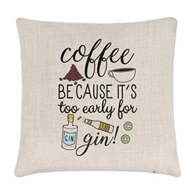 Image of Coffee Because It&#039;s Too Early For Gin Linen Cushion Cover