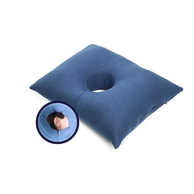Image of KMINA Ear Pillow with Hole Side Sleepers, for Piercing, Cushion in the Middle, Piercing Centre, Washable Blue Made Europe