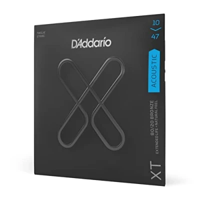 Image of D&#039;Addario Guitar Strings XT 80/20 Bronze Coated Acoustic XTABR1047 12 Extended String Life with Natural Tone, Feel For Guitars 10 47 Light