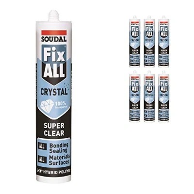 Image of Pack of 6 Soudal Fix All Crystal Clear 100% Transparent Neutral Silcone Sealant Adhesive